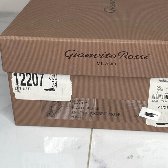 Gianvito Rossi VEGA Bright Silver Glitter Caged High Heel Sandals 100mm - Picture 13 of 13